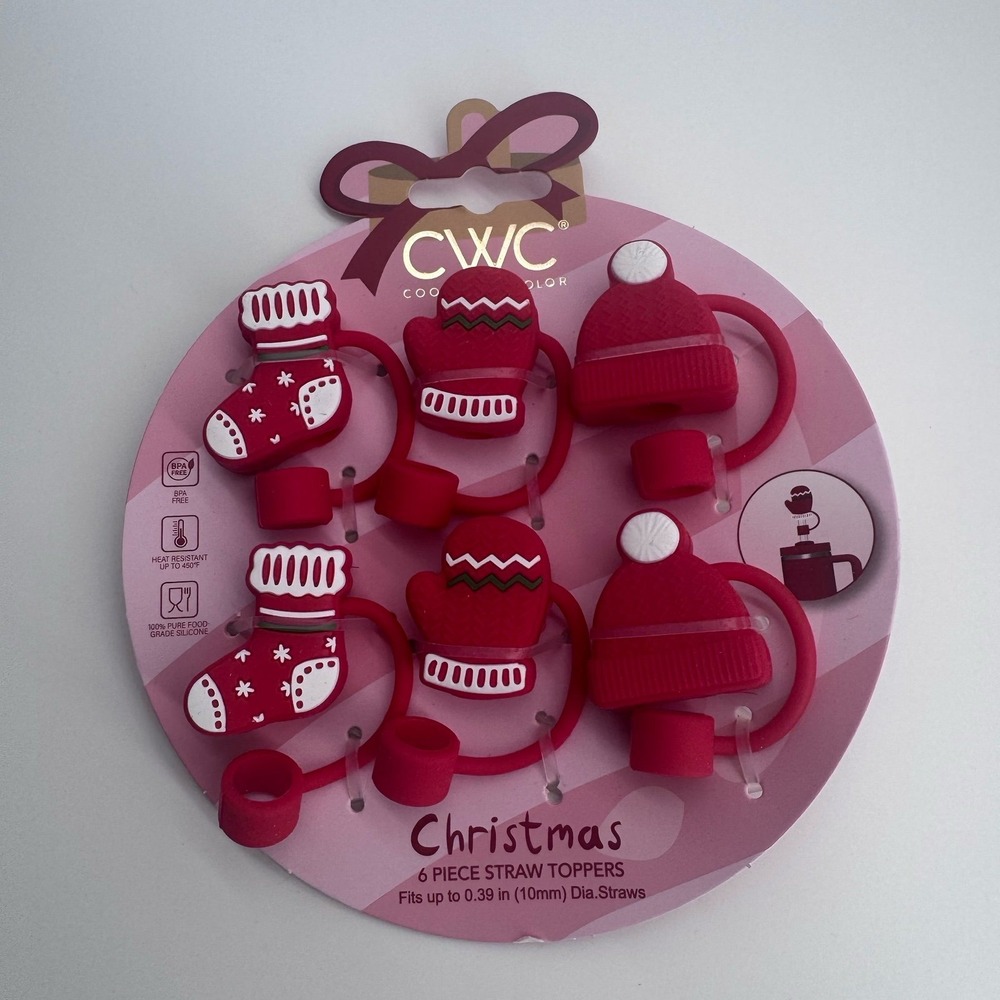 Cook With Color (CWC) Christmas Holiday Straw Toppers Covers BNWT